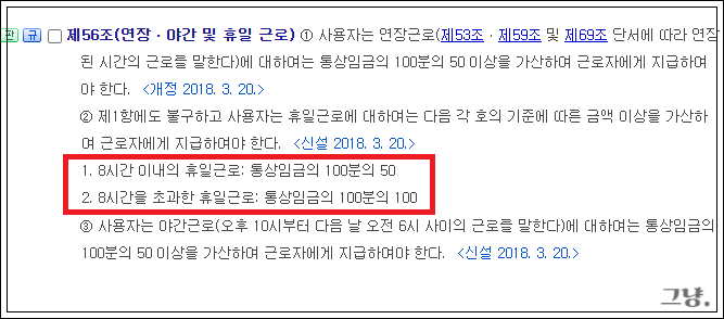 휴일근로수당-스케쥴 근무 비교