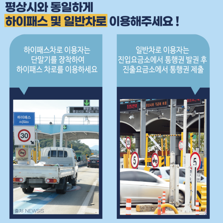 설날 고속도로 통행료-면제 기간-버스전용차로