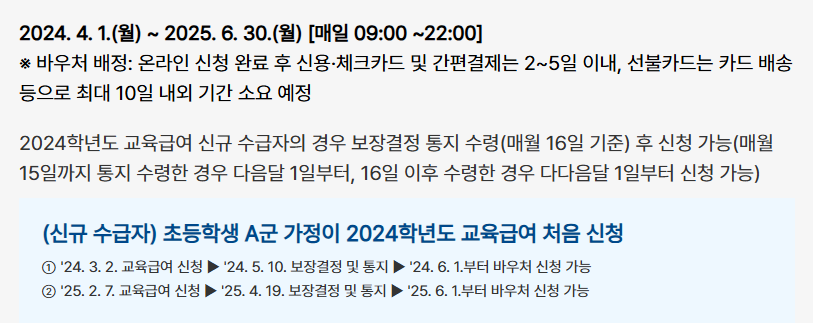 교육급여 바우처 신청 기간 방법 지원금액